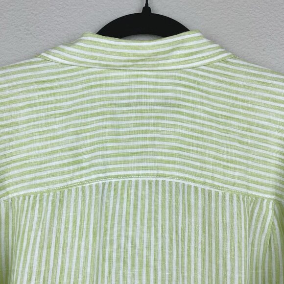 Tommy Bahama Men's Large 100% Linen Button Down Collared Shirt Green White Strip - Picture 11 of 16